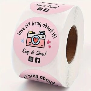 Retro camera Thank You Stickers Roll - 500 Multicolor NEW 1.5 inch